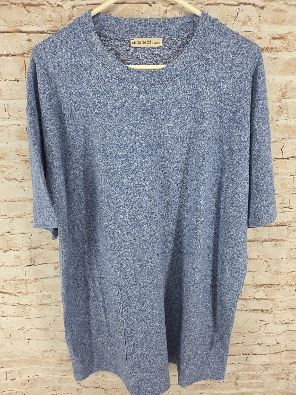 Zenana Moomoo Dress Size S/M Blue Short Sleeve Hacci Blue Pockets Sleep Dress
